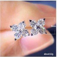 Gleaming Crystal Silver Four-Leaf Stud Earrings