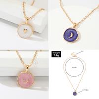 Moon Heart Round Gold Tone Necklace - Blue