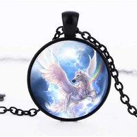 Elegant Black Chain Pegasus Pendant Necklace