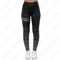 Unisex Women's Black High Waist Breathable Gym Leggings - Foil Detail Athleisure Summer Essential