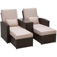 Outsunny Rattan Reclining Sun Lounger Set - Weather-Resistant Garden Furniture