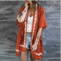 Womens White Vibrant Summer Beach Kimono Bikini Cover