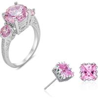Exquisite 3 Stone Crystal Ring & Earrings Set