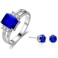 Emerald Blue Ring And Earrings Set