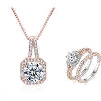 Exquisite Halo Pendant & Chic Double Ring Set