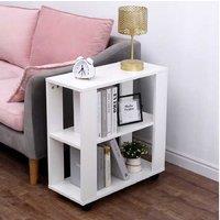 Contemporary White Chipboard Side Table on Wheels - Mobile, Space-Saving Living Room Storage