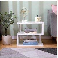 Contemporary S-Shape High Gloss LED Side Table - White Chipboard, Dual-Tier, Modern Living Room Accent