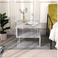High Gloss Grey S-Shaped LED Side Table - Modern Living Room Storage, Chipboard, 2-Tier