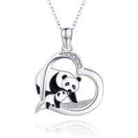 Charming Silver Heart-Shaped Panda Necklace