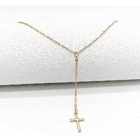 Radiant Gold Tone Cross Lariat Pendant Necklace