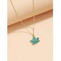 Elegant Silver-Tone Blue Maple Leaf Necklace