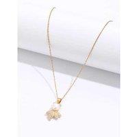 Gold Plated Leaf Man Pendant Necklace with Pearl - Adjustable Cable Chain, Crystal Accent, Statement Jewellery