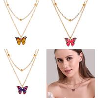 Enchanting Double Row Butterfly Pendant Necklace