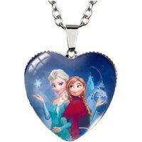 Frozen Elsa & Anna Heart-Shaped Silver Tone Pendant Necklace - Adjustable, Lightweight, Hypoallergenic