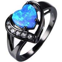 Heart-Shaped Blue Crystal Ring In Black Gold