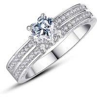 Glamorous Double Row Heart Crystal Silver Ring