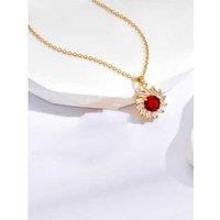 Glamorous Red Ruby Crystal Necklace In Lustrous Gold Tone