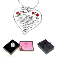 Heart Rose Flower Necklace + Message Box - Red