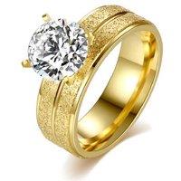 Solitaire Crystal Wide Band Gold Ring - Silver