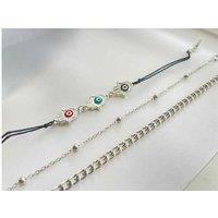 Chic 3-Piece Hamsa Hand Evil Eye Silver Anklet Set