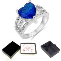 Blue Crystal Heart Rings+Message Box