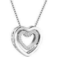 Double Heart Pendant Necklace - White Gold