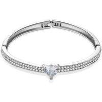 Gorgeous Silver Tone Heart Crystal Bangle