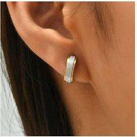 Glamorous Two Tone Crystal Stud Earrings Clip Cuff