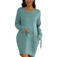 Women'S Round Neck Long Sleeve Dress - Green, Grey Or Burgundy