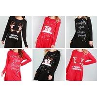 Christmas Long Sleeve Swing Dress - 7 Designs Available - Black