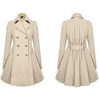 Unisex Navy Women'S Pleated Double Breasted Longline Winter Coat - 100% Polyester, Classic Fit