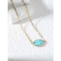 Oval Blue Turquoise Gemstone Necklace