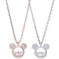 Mickey Minnie Crystal Cz Necklace - Silver