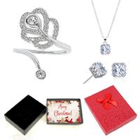 Necklace, Open Ring And Earrings-Xmasbox