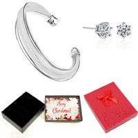 Silver Bangle And Earring Set-Xmas Box