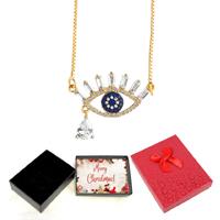 Elegant Blue Eye Necklace In Dazzling Gold Tone - Christmas Gift Edition