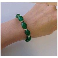 Adjustable Green Jade Bead Bracelet with Gold-Toned Accents - 17-20cm Stretch