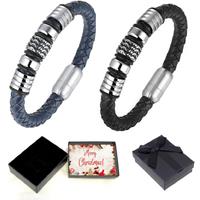 Elegant Men'S Leather Bracelet With Festive Gift Box