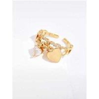 Love Heart Crystal Band Open Ring Gold - Blue