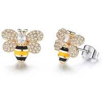Silver-Plated Bee Stud Earrings with Zircon Crystals - 3D Enamel, Lightweight Statement Jewellery