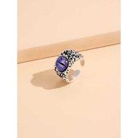 Purple Cat Eye Silver Tone Open Ring