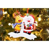 Santa And Reindeer Christmas Ornament - Pack Of 1 Or 2