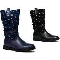 Girl'S Shimmering Silver Star Calf Zip-Up Boots