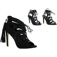 Women'S Heel Lace Up Strappy Sandals - Black