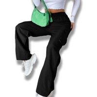 Unisex Women's Black Casual High-Waist Cargo Trousers - Perfect for Summer Adventures!