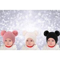 Kids Knitted Pompom Hat And Gloves Set