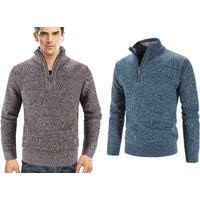 Men'S Knitted V-Neck Zip Pullover - 5 Colour Options