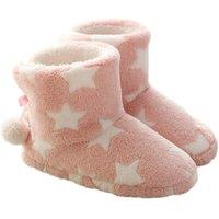 Pink Women's Faux Fur Star Print Bootie Slippers - Lightweight Summer Loungewear