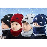 Children'S Fleece Star Hat W/ Neck Warmer - 4 Colours - Red