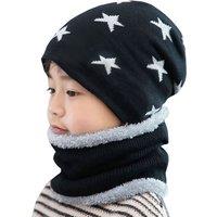 Unisex Red Children'S Fleece Star Hat W/ Neck Warmer - 4 Colours